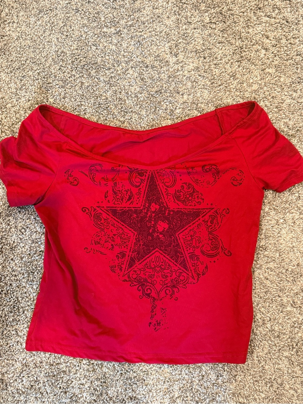 ROMWE Red Off-Shoulder Star Graphic Short Sleeve Tee